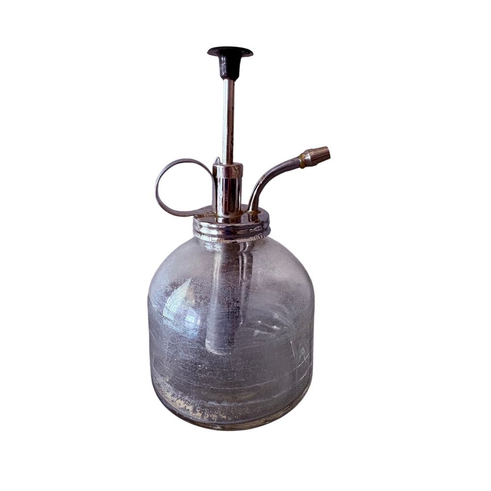 Vintage Glass Plant Mister Hand Pump Sprayer Clear Bottle Brass Nozzle atomizer